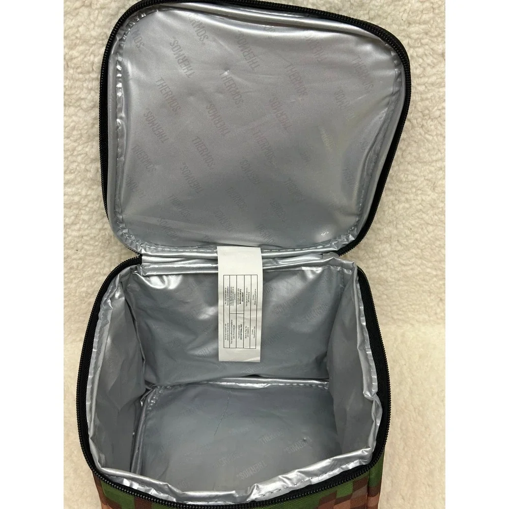 Thermos Minecraft Lunch Box Green Brown Pixelated Grass Block Insulated Bag